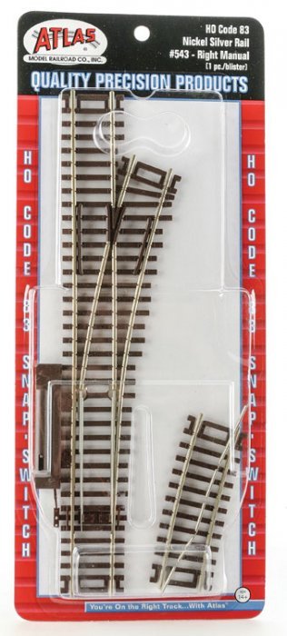 Code 83 Snap-Switch(R) Manual Turnout -- 18′ Radius, Right Hand, HO, Atlas Model Railroad Co. 543