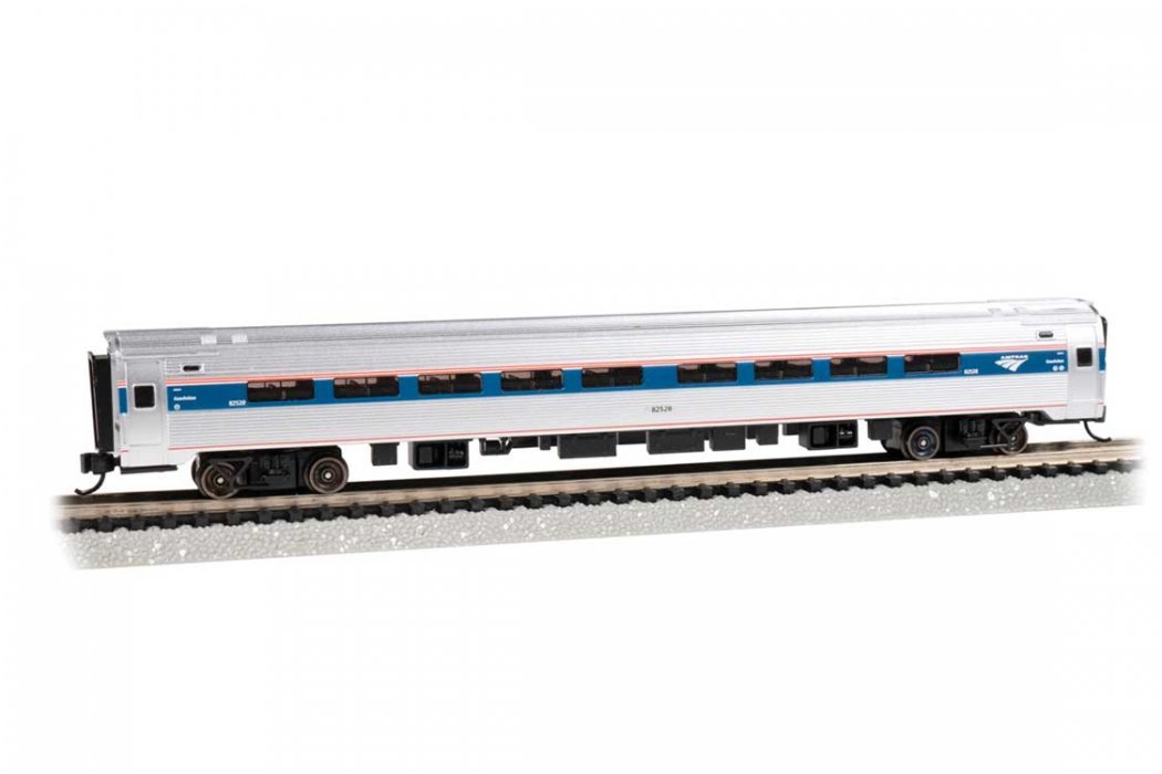 Amfleet I Coach with Lighting - Ready to Run -- Amtrak 82768 (Phase VI, silver, blue, red, wh, N, Bachmann Industries 14173
