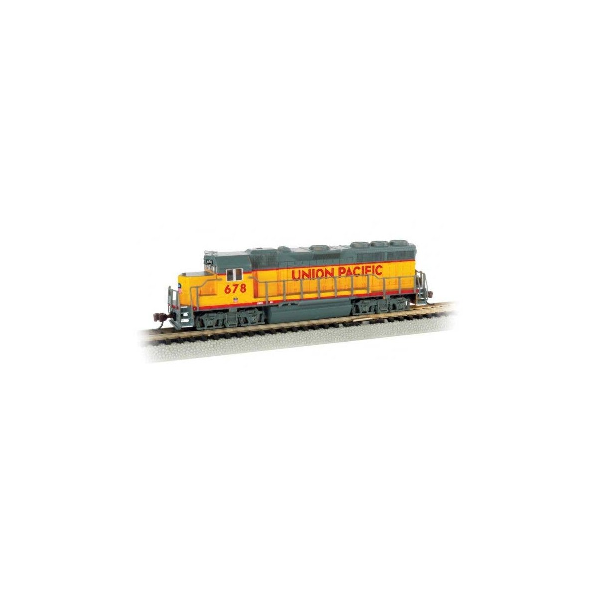 EMD GP40 - Econami Sound and DCC -- Union Pacific 678 (Armour Yellow, gray, red), N, Bachmann Industries 66357