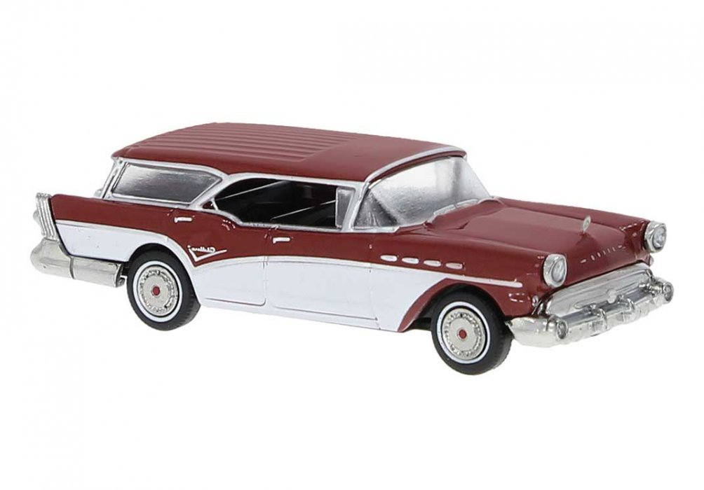 1957 Buick Century Caballero - Assembled -- Metallic Red, White, HO, Brekina Automodelle 18181