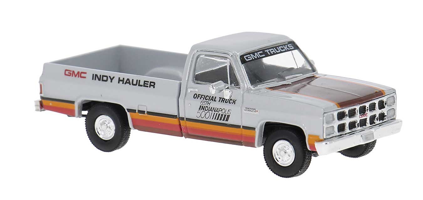 1981 GMC Sierra Grande Pickup Truck - Assembled -- Indy Hauler (silver, orange, black), HO, Brekina Automodelle 19657