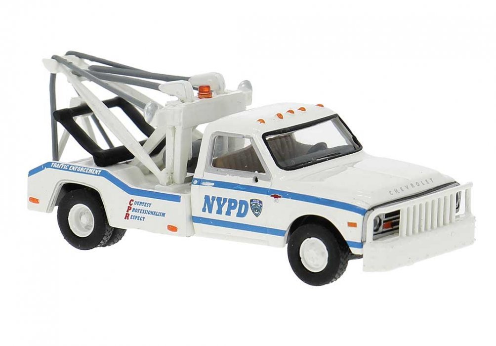 1981 GMC C30 Tow Truck - Assembled -- New York Police Department (white, blue), HO, Brekina Automodelle 19668