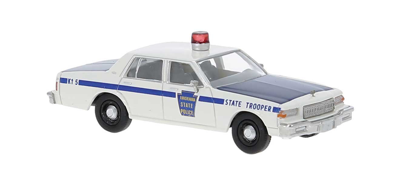 1987 Chevrolet Caprice Sedan - Assembled -- Pennsylvania State Trooper (white, balck, blue), HO, Brekina Automodelle 19715