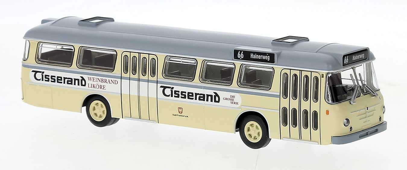 1962 Bussing Senator Bus - Assembled -- Frankfort, Germany (yellow, gray, white, Tisserand A, HO, Brekina Automodelle 59371