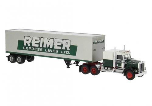 Kenworth W900 Semi Tractor w/Sleeper Cab and Van Trailer - Assembled -- Reimer (white, green, HO, Brekina Automodelle 86258