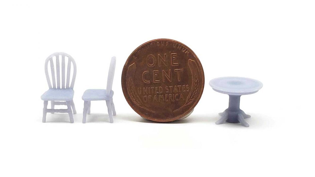 Classic Dining Set -- 1 Table, 4 Chairs (unpainted), HO, All Scale Miniatures 8701017