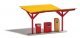 Minol Gas Station -- Laser-Cut Kit - 2-15/16 x 2-5/16 x 1-9/16′ 7.4 x 5.9 x 4cm, HO, Busch Gmbh & Co Kg 1917