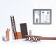 Painting the Walls Interior Detail Set -- Table, Ladder, Door, Tools, Wallpaper Roll, Unpainte, HO, Busch Gmbh & Co Kg 1991