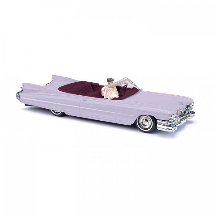 1959 Cadillac Eldorado Convertible - Assembled -- Top Down (lilac with Driver & Passenger), HO, Busch Gmbh & Co Kg 45135