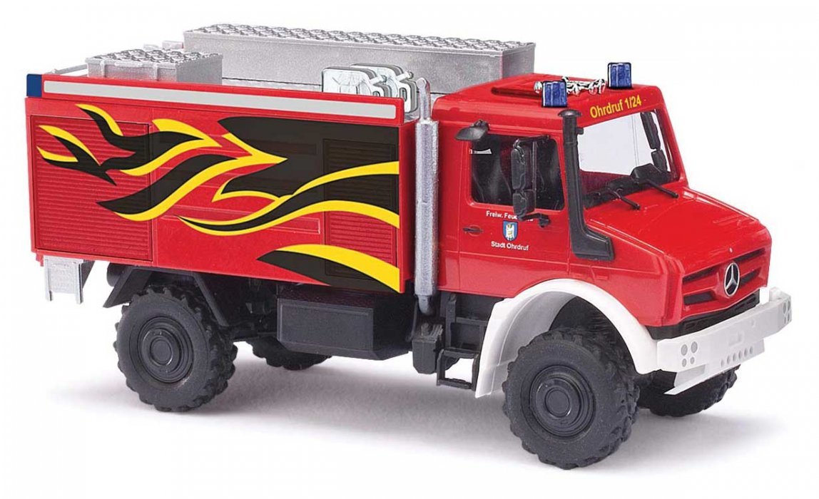 2014 Mercedes-Benz Unimog U 5023 Heavy-Duty Fire Truck - Assembled -- Ohrdruf/Thuringen, Germ, HO, Busch Gmbh & Co Kg 51055