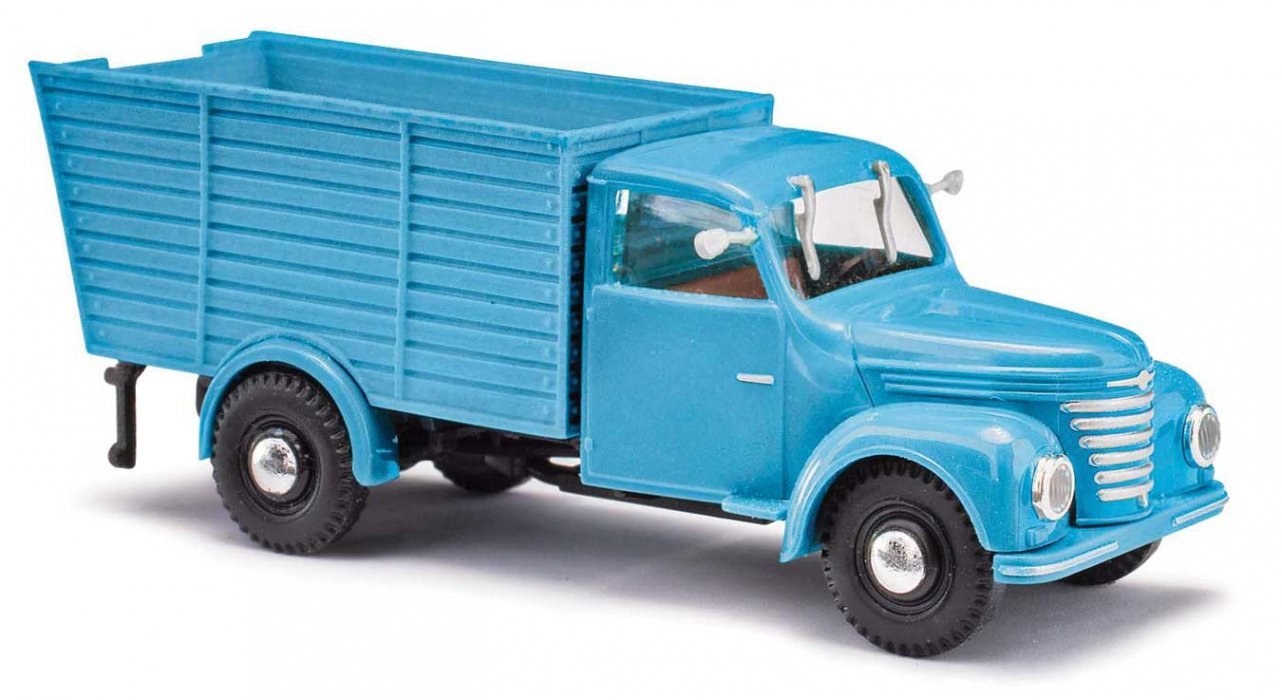 1954 Framo V901-2 Animal Transport Truck - Assembled -- Blue, HO, Busch Gmbh & Co Kg 52098