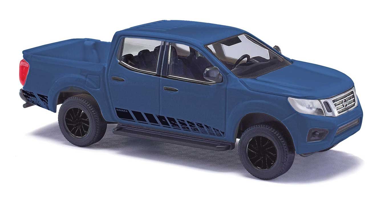 2015 Nissan Navara Crew-Cab Pickup Truck - Assembled -- Blue, Black, HO, Busch Gmbh & Co Kg 53710