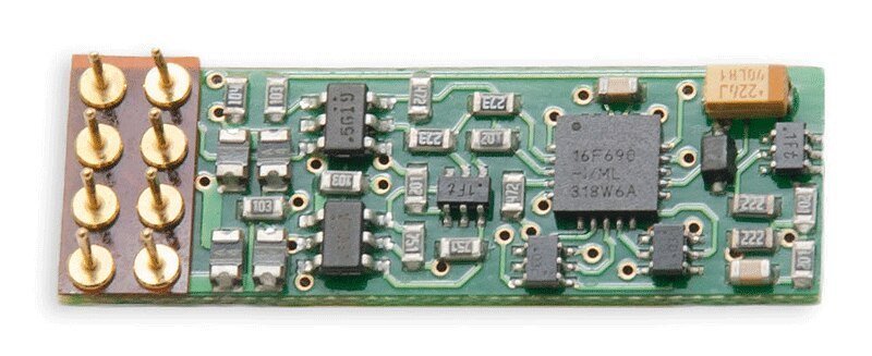 DN146IP Series 6 Control Decoder for N & HO -- 8-Pin Integrated Plug 1.158 x .386 x .115′, All Scales, Digitrax DN146IP