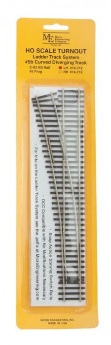 Code 83 Ladder Track System Turnout -- 5b Left Hand Curved Diverging Track, HO, Micro Engineering 14712