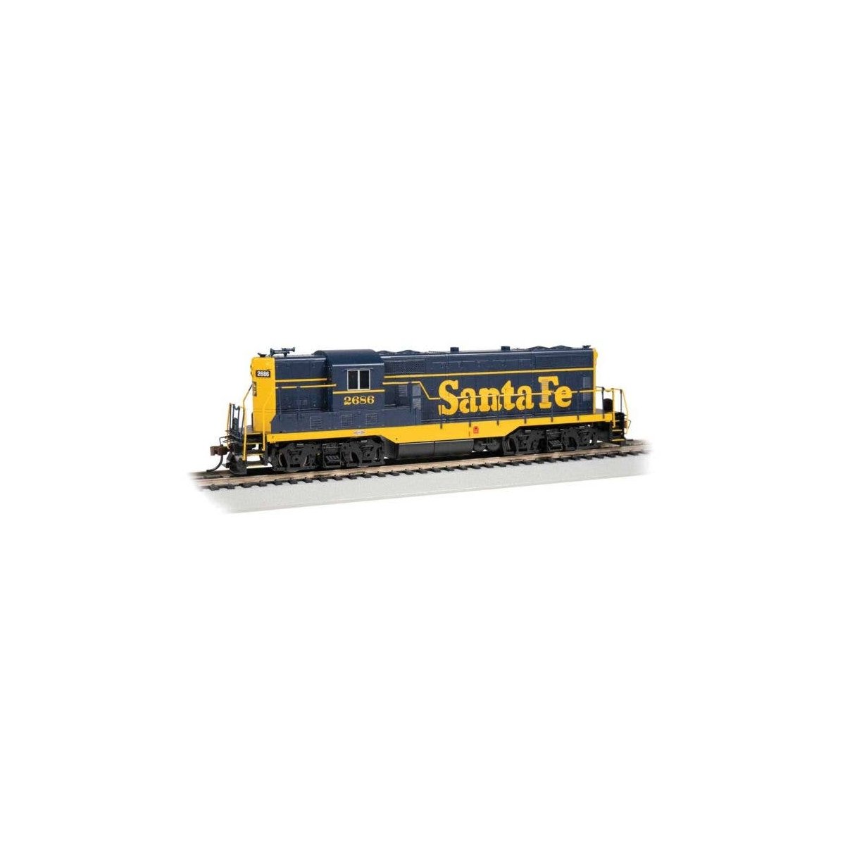 EMD GP7 - Standard DC -- Santa Fe 2686 (Pinstripe Scheme, blue, yellow), HO, Bachmann Industries 69104