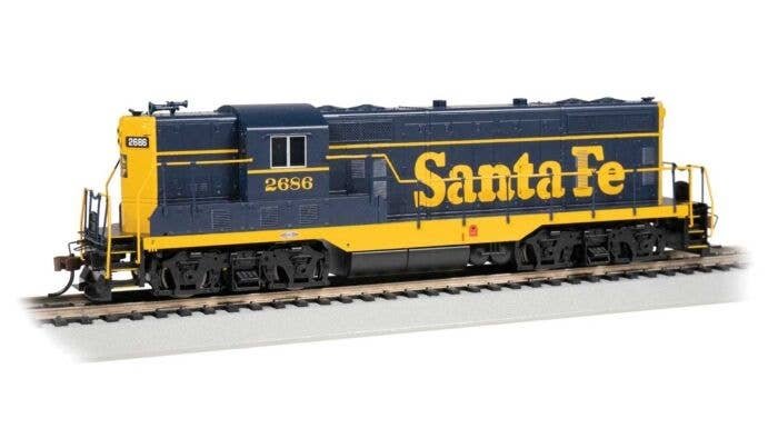 EMD GP7 - Standard DC -- Santa Fe 2686 (Pinstripe Scheme, blue, yellow), HO, Bachmann Industries 69104