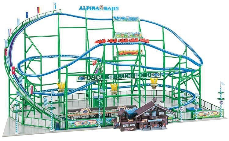 Alpina-Bahn Roller Coaster with Motorized Lift -- Kit - 28-1/8 x 16-5/8 x 16-1/8′ 71.5 x 42.3 x 41, HO, Faller Gmbh 140410