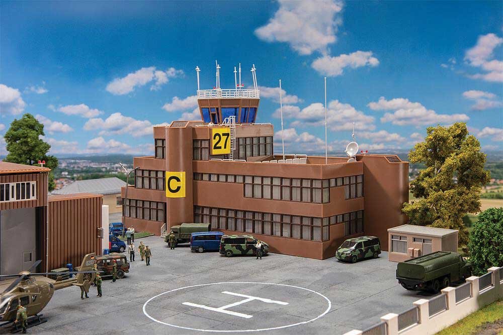 Airport Tower Building -- Kit - 15 x 6-3/16 x 11-1/8′ 38.2 x 15.7 x 28.3cm, HO, Faller Gmbh 144112