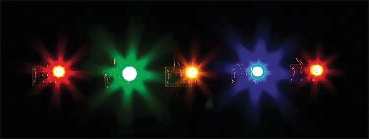 LEDs on Self-Adhesive PC Board Base -- Mixed Colors 12-16V AC or DC, PC Board Base pkg(5), All Scales, Faller Gmbh 180652