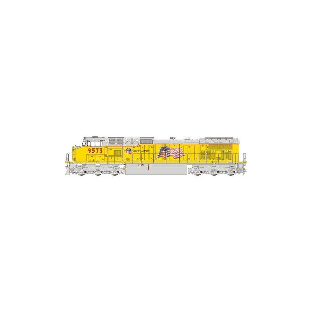 GE Dash 9-44CW - Standard DC -- Union Pacific 9573 (Armour Yellow, silver, US Flag), G, Bachmann Industries 90918