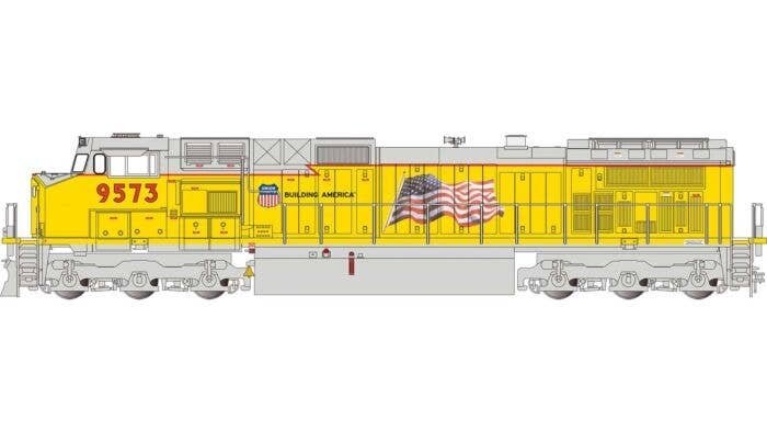 GE Dash 9-44CW - Standard DC -- Union Pacific 9573 (Armour Yellow, silver, US Flag), G, Bachmann Industries 90918