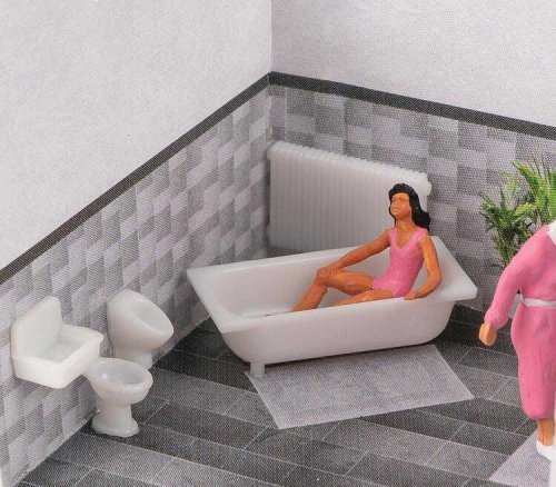 Bathroom Interior Tiles and Fixtures Set -- Printed Tile, Molded Fixtures, HO, Faller Gmbh 180993