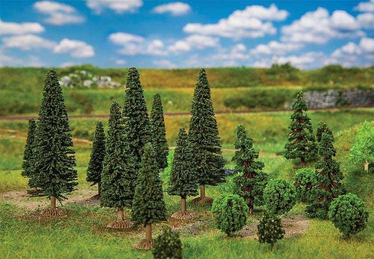 Mixed Forest Trees -- 1-3/8 to 3-1/2′ 3.5 to 9cm Tall pkg(25), All Scales, Faller Gmbh 181540