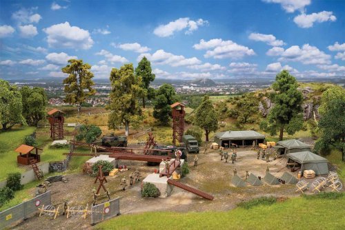 Armed Forces Basic Training Set -- Kit - 2 Towers, 6 Tents, Obstacle Course Details, HO, Faller Gmbh 190039