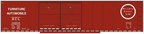 Railroad Decal Set -- Atlantic Coast Line 50′ Steel Double-Door Boxcar (Furniture/Auto Service, HO, Tichy Train Group 10194