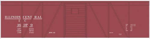 Railroad Decal Set -- Illinois Central 40′ Single-Door Single-Sheathed Boxcar (Boxcar Red, No , HO, Tichy Train Group 10230