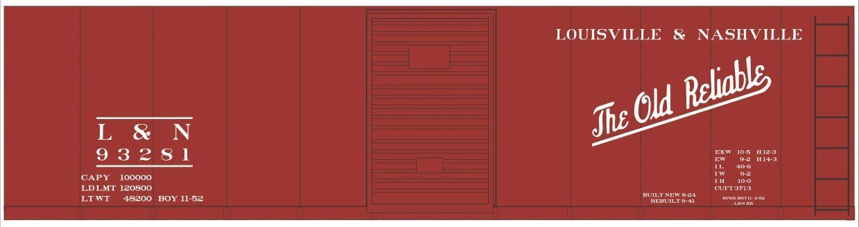Railroad Decal Set -- Louisville & Nashville 40′ Steel Boxcar (Boxcar Red Car, Old Reliable Sl, O, Tichy Train Group 10237O