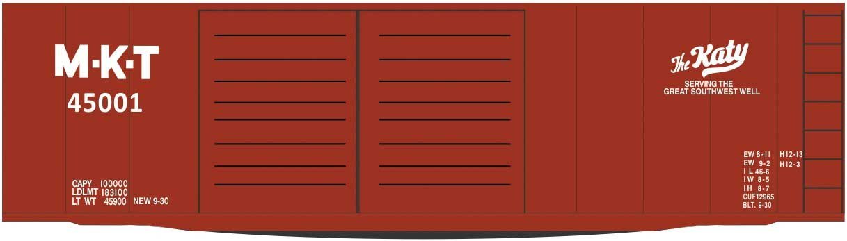 Railroad Decal Set -- Missouri-Kansas-Texas 40′ Double-Door Steel Boxcar (Katy Logo), HO, Tichy Train Group 10307