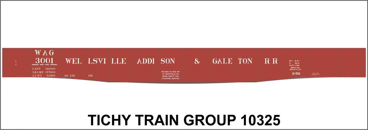 Railroad Decal Set -- Wellsville, Addison & Galeton 52′ Steel Gondola with Fishbelly Sill, HO, Tichy Train Group 10325