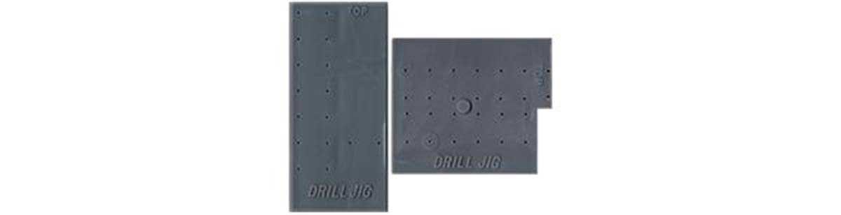 2 Drilling Jigs for 18′ Drop Grab Irons -- For No. 77 Drill Bit, HO, Tichy Train Group 3084