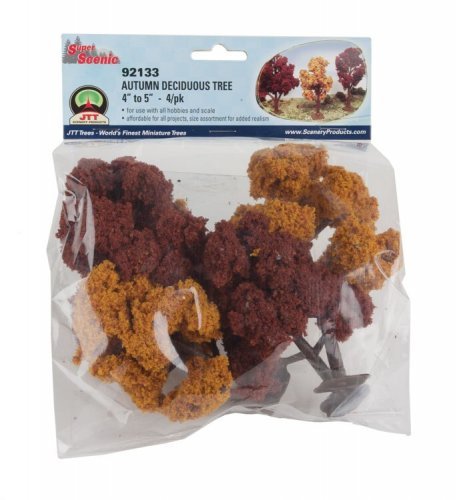Deciduous Trees - Super Scenic Series -- Autumn 4 - 5′ 10.2 - 12.7cm pkg(4), All Scales, JTT Miniature Tree 92133