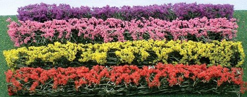 Flower Hedges - 5 x 3/8 x 5/8′ 12.7 x 1 x 1.6cm pkg(8) -- Green & Assorted Blossom Blended, HO, JTT Miniature Tree 95510