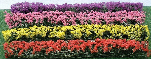 Flower Hedges - 5 x 3/8 x 5/8′ 12.7 x 1 x 1.6cm pkg(8) -- Green & Assorted Blossom Blended, HO, JTT Miniature Tree 95510
