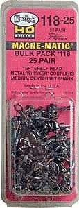 118-25 Bulk Pack - 25 Pairs 118 SF Shelf Whisker Metal Couplers -- Medium (9/32′) Centers, HO, Kadee Quality Products 11825