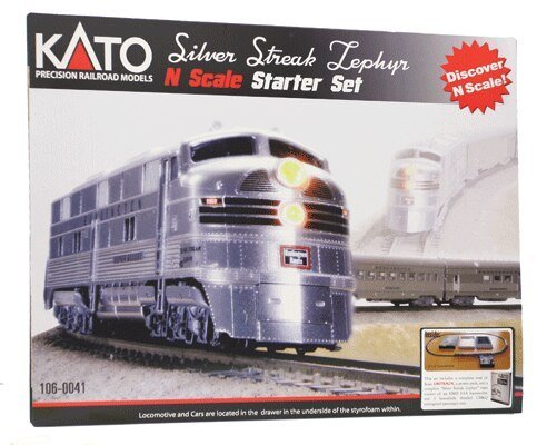 Silver Streak Zephyr Starter Set -- Chicago, Burlington & Quincy (silver, black), N, Kato USA Inc 1060041