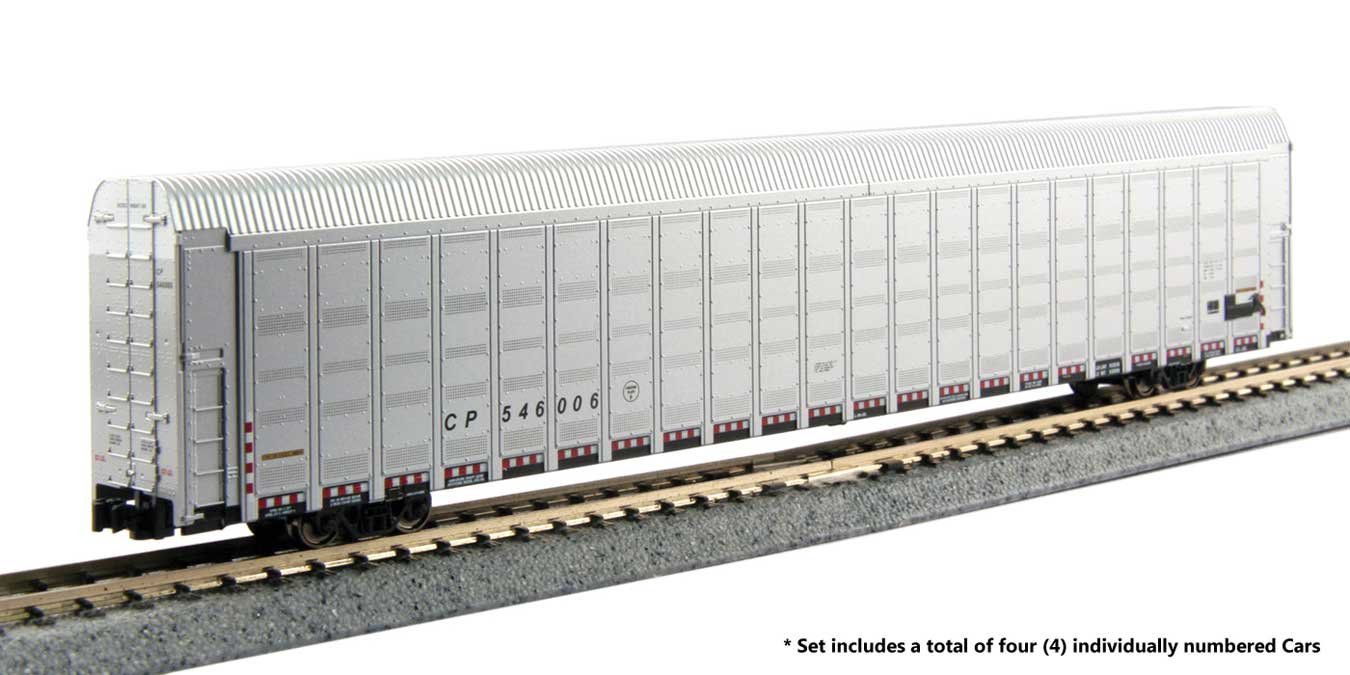 Aluminum Enclosed Auto Carrier 4-Pack - Ready to Run -- Canadian Pacific 546014, 546056, 546128, 5, N, Kato USA Inc 1065510