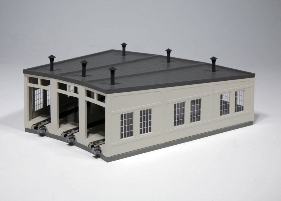 Three-Stall Concrete Roundhouse -- Kit - 7-7/8′ 20cm Deep, 10-Degree Stalls, N, Kato USA Inc 23240