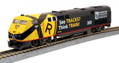 GE P42 Genesis - Standard DC -- Amtrak 203 (Operation Lifesaver 50th Anniversary black, yellow), HO, Kato USA Inc 376119