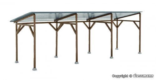Wood Carport Shelter -- Kit - 19.3 x 6.5 x 6.8cm, HO, Kibri 38349