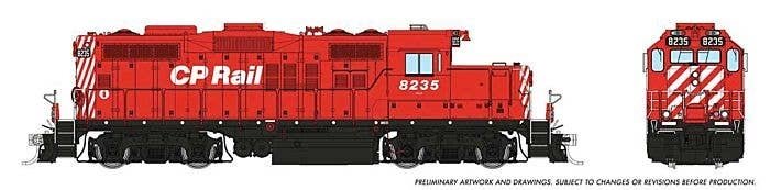 GP9u Low-Nose Rebuild - Standard DC -- Canadian Pacific 8235 (Action Red, white, black), HO, Rapido Trains Inc 54512