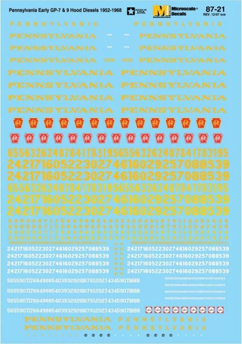 Railroad Decal Set - PRR -- Hood Unit Diesels, 1937-1968, N, Microscale Industries Inc 6021