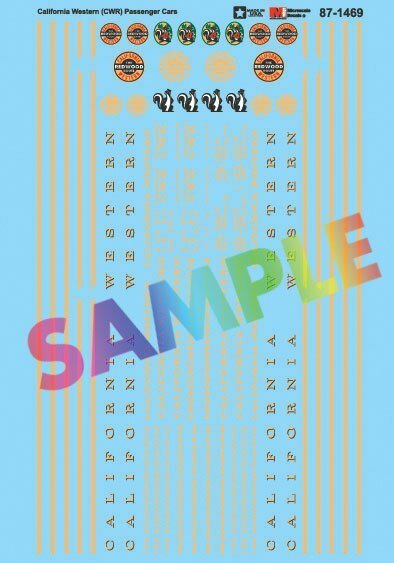 Railroad Decal Set -- California Western CWR Skunk Train Passenger Cars w/Stripes, Lo, HO, Microscale Industries Inc 871469