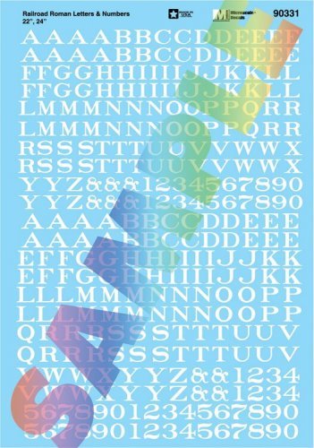 Alphabet Decal Set -- Railroad Roman Letters & Numbers 22 & 24′ (white), HO, Microscale Industries Inc 90331