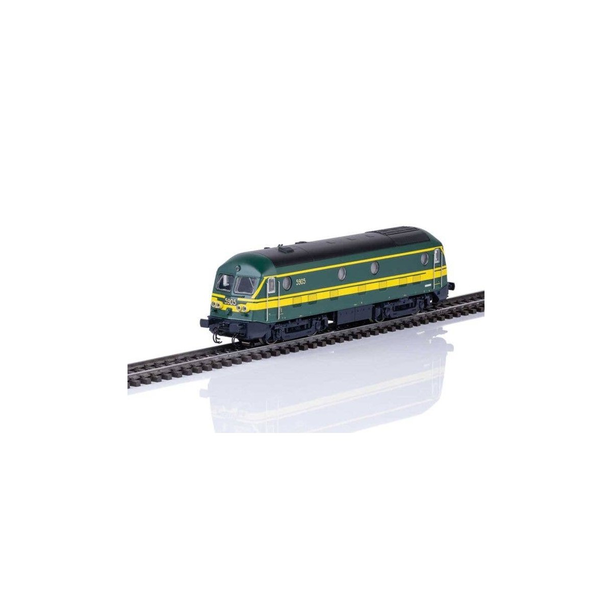 Class 59 Diesel - 3-Rail - Sound and Digital -- Belgian State Railways SNCB/NMBS 5905 (Era VI 1989, green, yellow, black), HO, M