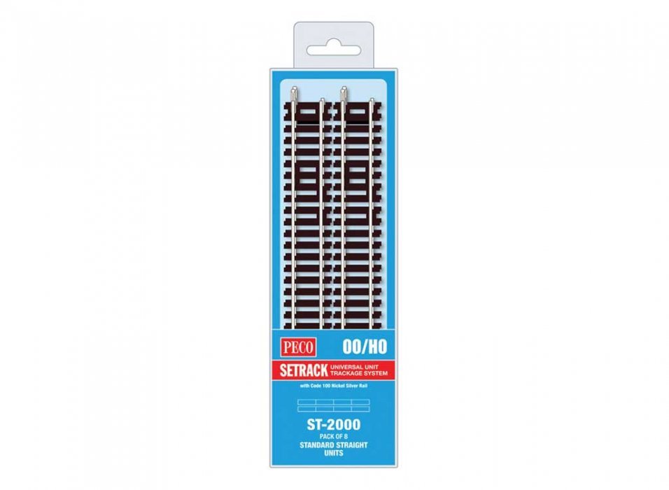 Code 100 Nickel Silver Standard Straight - Setrack -- 15-1/2′ 40cm pkg(8), HO, Peco ST2000