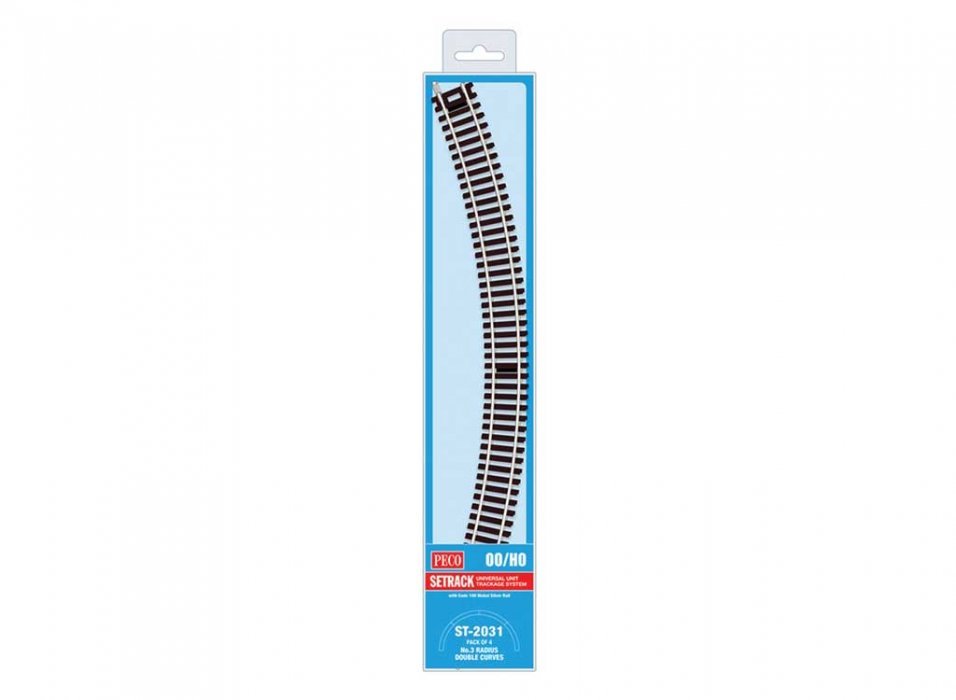 Code 100 Nickel Silver Double 45-Degree Curved Section - Setrack -- 19-7/8′ 50.5cm (3rd) Radius pkg(4), HO, Peco ST2031